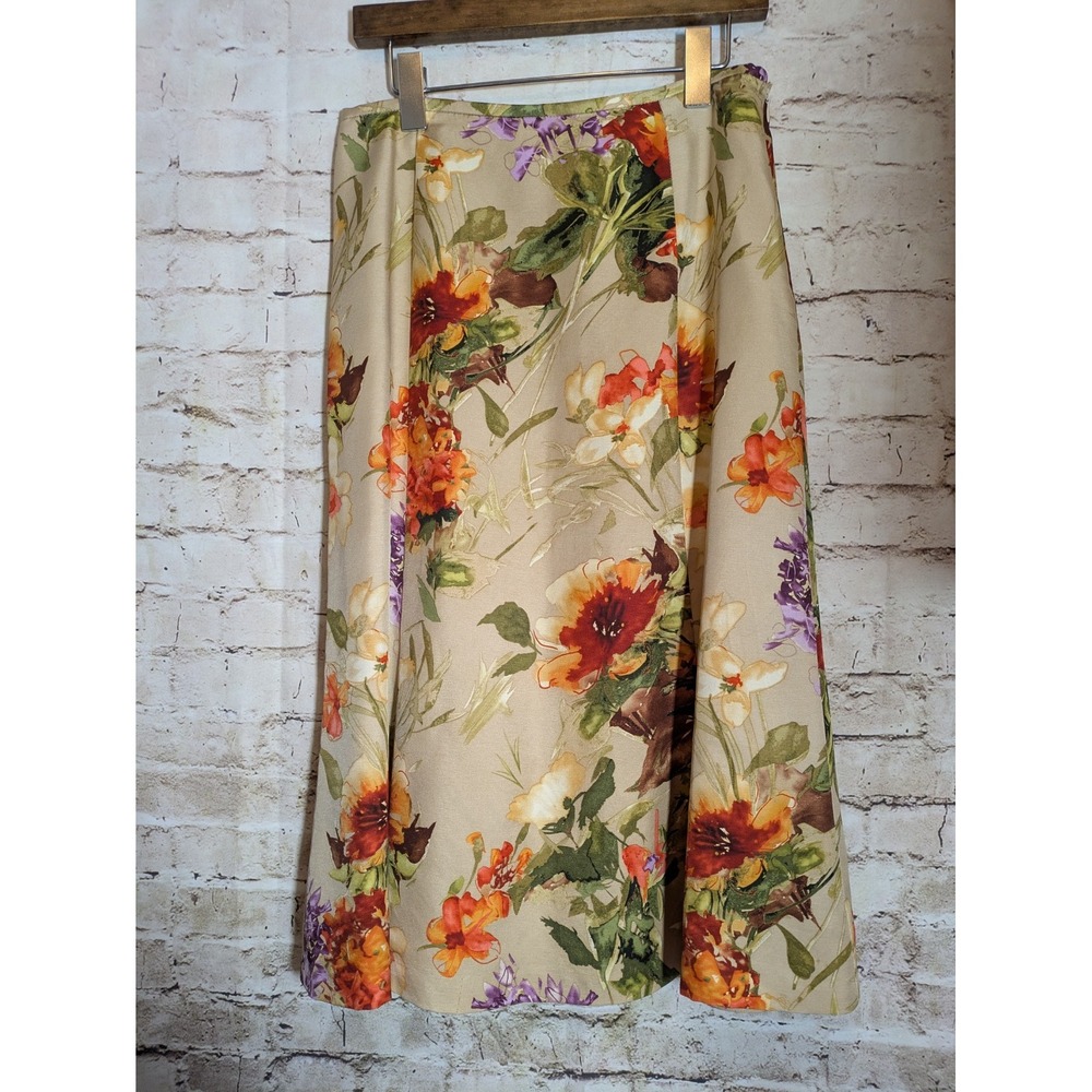 Talbots Flare Skirt Women's 6 In Silk & Wool Blend Earthy Romantic Florals Zip